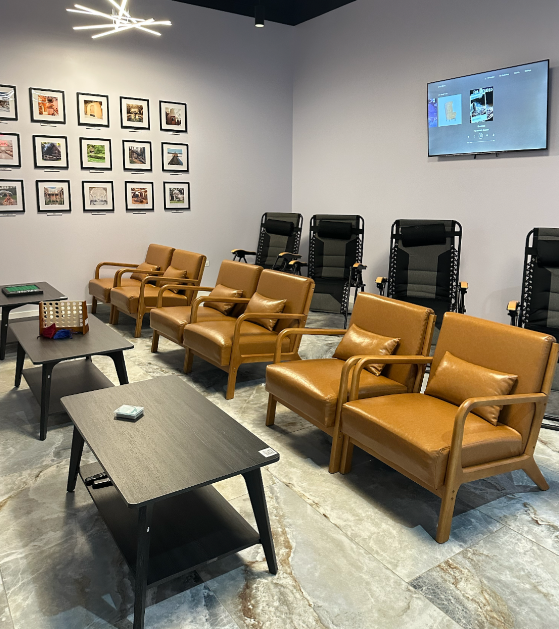 Relaxation lounge for post-circuit recovery