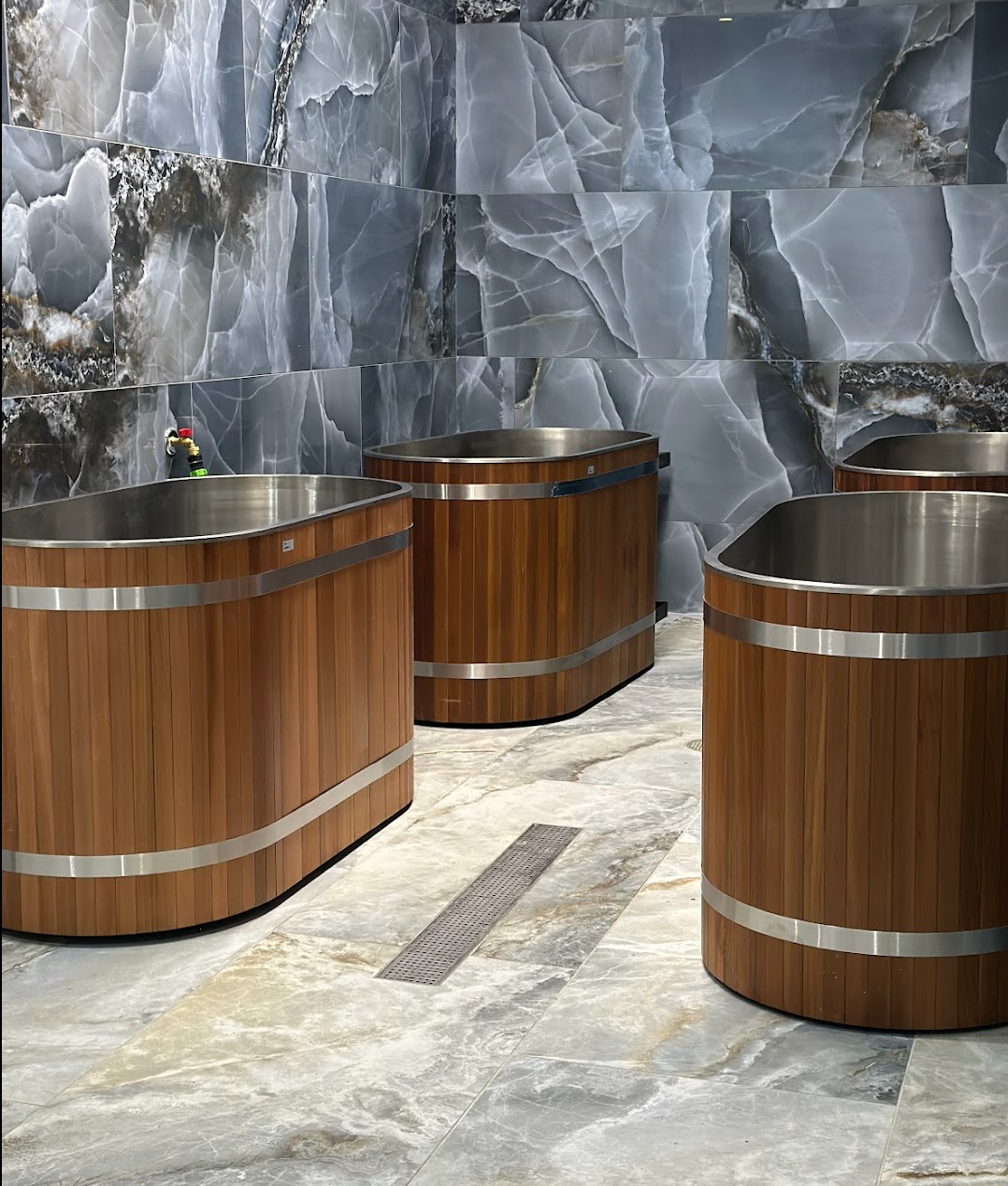 Cold plunge amenity in a dedicated wing